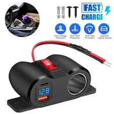QC3.0 & PD USB Fast Car Charger Cigarette Lighter Splitter Socket Volt Meter
