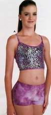 NWT 2 Piece Contemporary Dance Costume Tie Dye plum Sequin Front Camisole SmallA