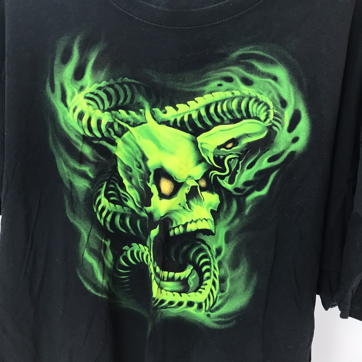Vintage Tee Shirt 3X Goth Skull Snake Skeleton Glow in the Dark T
