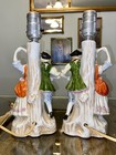 Vintage Japan Pair Victorian Couple Man Woman Dancing By Tree Porcelain Lamps — photo 2