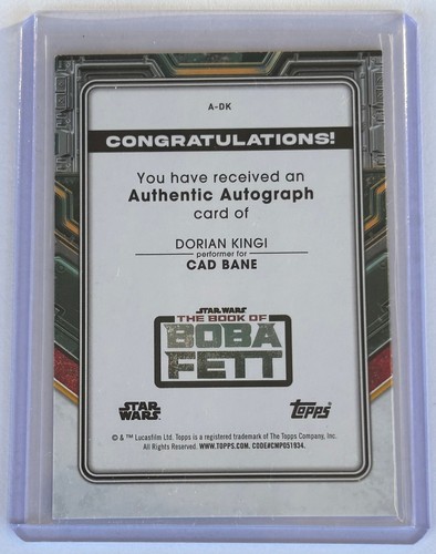 Topps Star Wars The Book of Boba Fett - DORIAN KINGI as CAD BANE Autograph A-DK - Picture 2 of 2