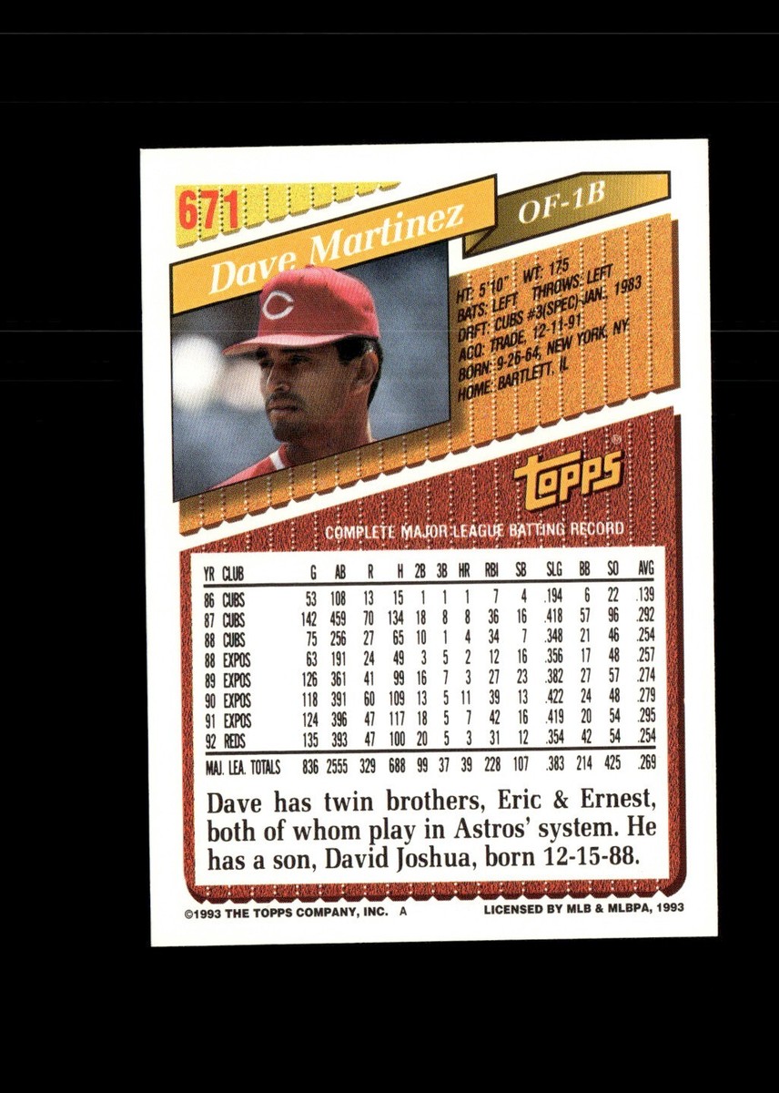 Dave Martinez : 1993 Topps MLB Baseball Card #671