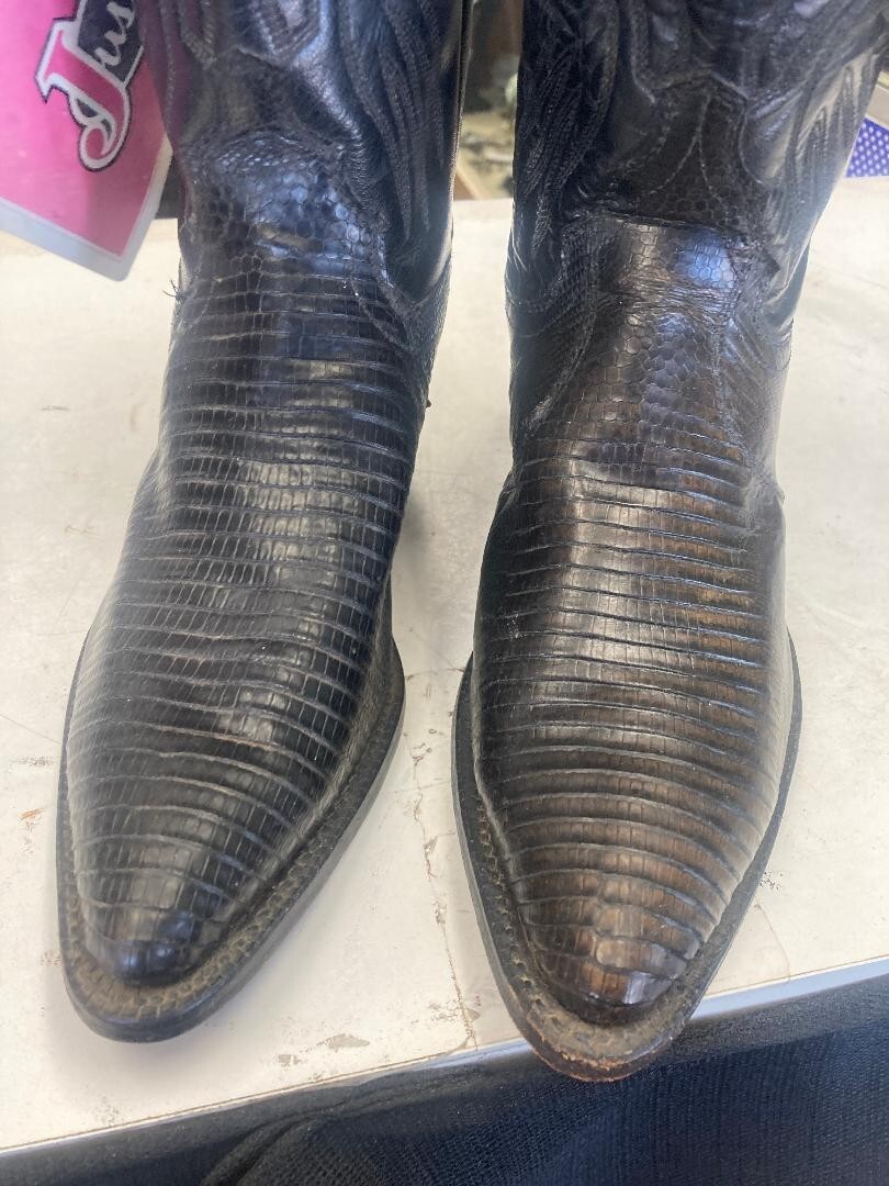 Vintage Justin L 4705 Black Teju Lizard Skin Western Cowgirl Boots