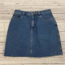Vintage Liz Wear Blue Denim Jean Skirt Raw Hem Women Size 8