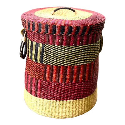 Laundry Basket with Lid   Handmade African Bolga Woven Hamper