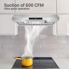 30in Under Cabinet Kitchen Range Hood 600CFM 3-Speed Remote Touch Control w/LEDs