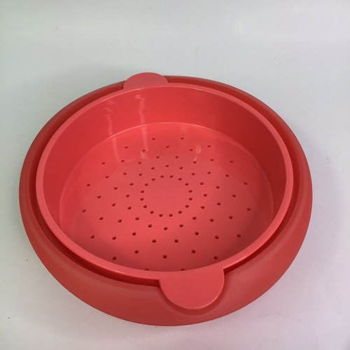 Tupperware 3 Pc 9” Micro Steamer Coral Veggie Rice Microwave Dish EUC - Picture 6 of 9