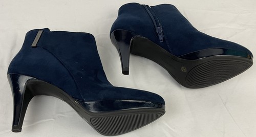 Liz Claiborne Ankle Booties Blue Suede w Patent Stiletto Heel Side Zip Sz 7M - Picture 16 of 21