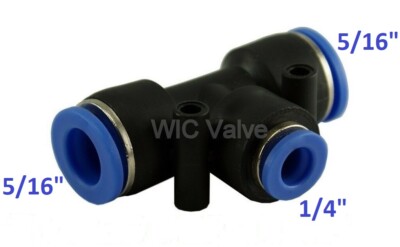 Pneumatic Reduced Tee Union Tube OD 5/16'' To 1/4'' Push In Fitting 5 Pieces