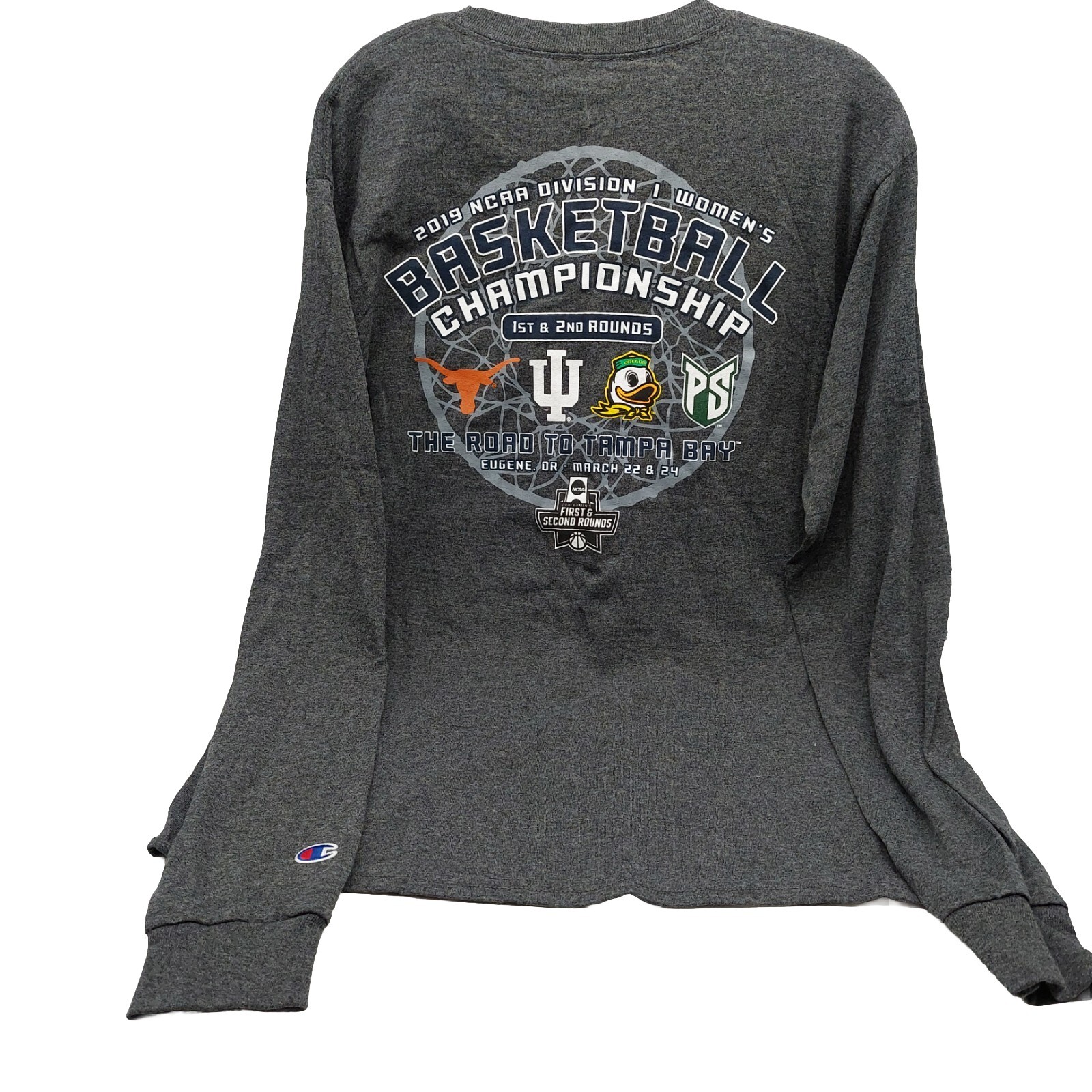 Camiseta de manga larga Champion NCAA Final 4 2019 para mujer talla mediana gris