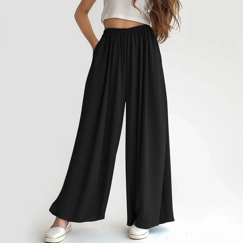 Summer Women Baggy Waist Palazzo-Loose Long Pants Cotton Linen Wide Leg Trouser - Picture 8 of 9