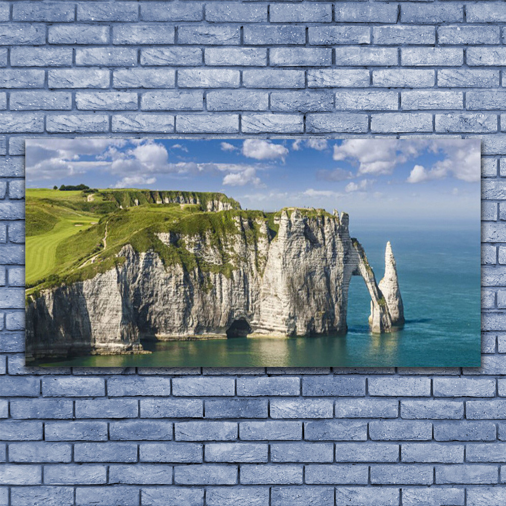 Tableau plexiglas panoramique 140x70 cm motif mer et rochers pour décoration moderne