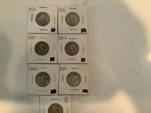 Lot of 7 Liberty Standing 90% Silver Quarters. Ships Free.