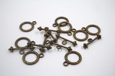 Textured Circle Toggle Clasp Antique Brass Tone