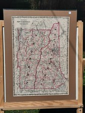 Antique Johnson's Map New Hampshire & Vermont 1863 Civil War Era Hand Colored