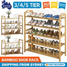 VOVOWOO 3-5 Layers Bamboo Shoe Rack Storage Organizer Wooden Shelf Stand Shelves