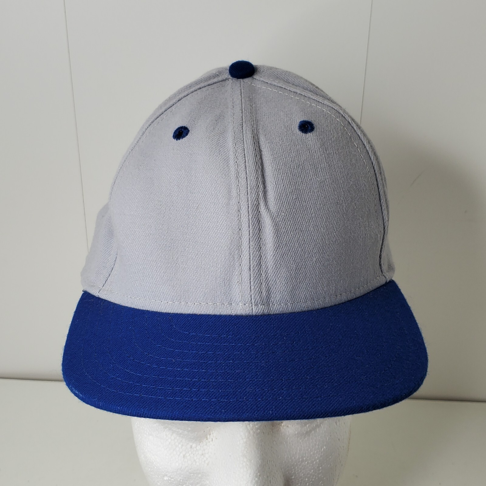 VTG New Era Blank Gray Blue Fitted Hat Size 7/8 Baseball Cap