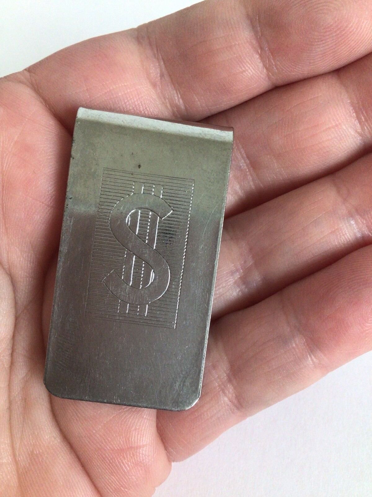Vintage Money Clip $ Sign Symbol Silver Tone Metal Etchable Engravable-image