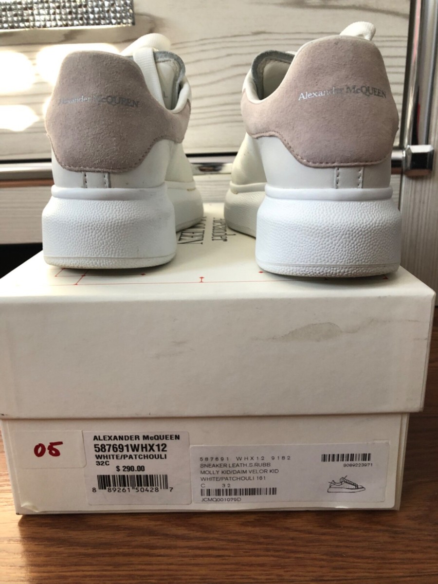 Alexander McQueen White n Lavender Leather Kids Sneaker Sz