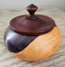 Vintage 1990s Petite Hand-Turned Wooden Bowl With Lid