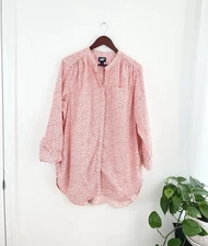 Lands End 1X Red Floral 3/4 Sleeve Tunic Blouse Women’s Plus 1X