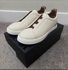 Ermenegildo Zegna Beige Brown Leather Slip-On Men's Casual Shoes