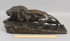 Large Antique French Bronze Clad African Lion Sculpture after ISIDORE BONHEUR 