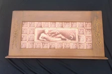 Antique 1890s A.E. Tile Co. Art Tile Panel w/ Original Decorative Wood Mount