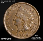 1906 Indian Head Cent XF EXTRA FINE Brown Full LIBERTY - NICE  coin 137