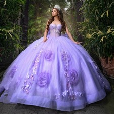Lavender Quinceanera Dresses Off Shoulder Lace 3D Flowers Ball Gowns Sweet 15 16