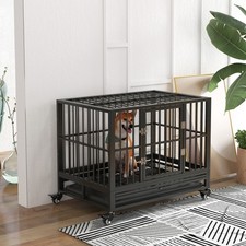 36" Steel Indoor Dog Crate Pet Kennel w/Wheels  Locks, Medium/Small Dogs, Gray