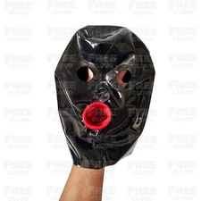 Latex Hood with Mouth Condom & Red Nasal tube Rubber Mask Fetish Clubwear 0.4mm