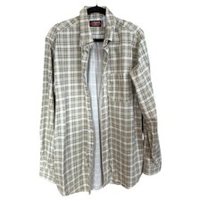 Bulwark Fire Resistant Cat 2 Tan White Plaid Buttoned Shirt Mens Large