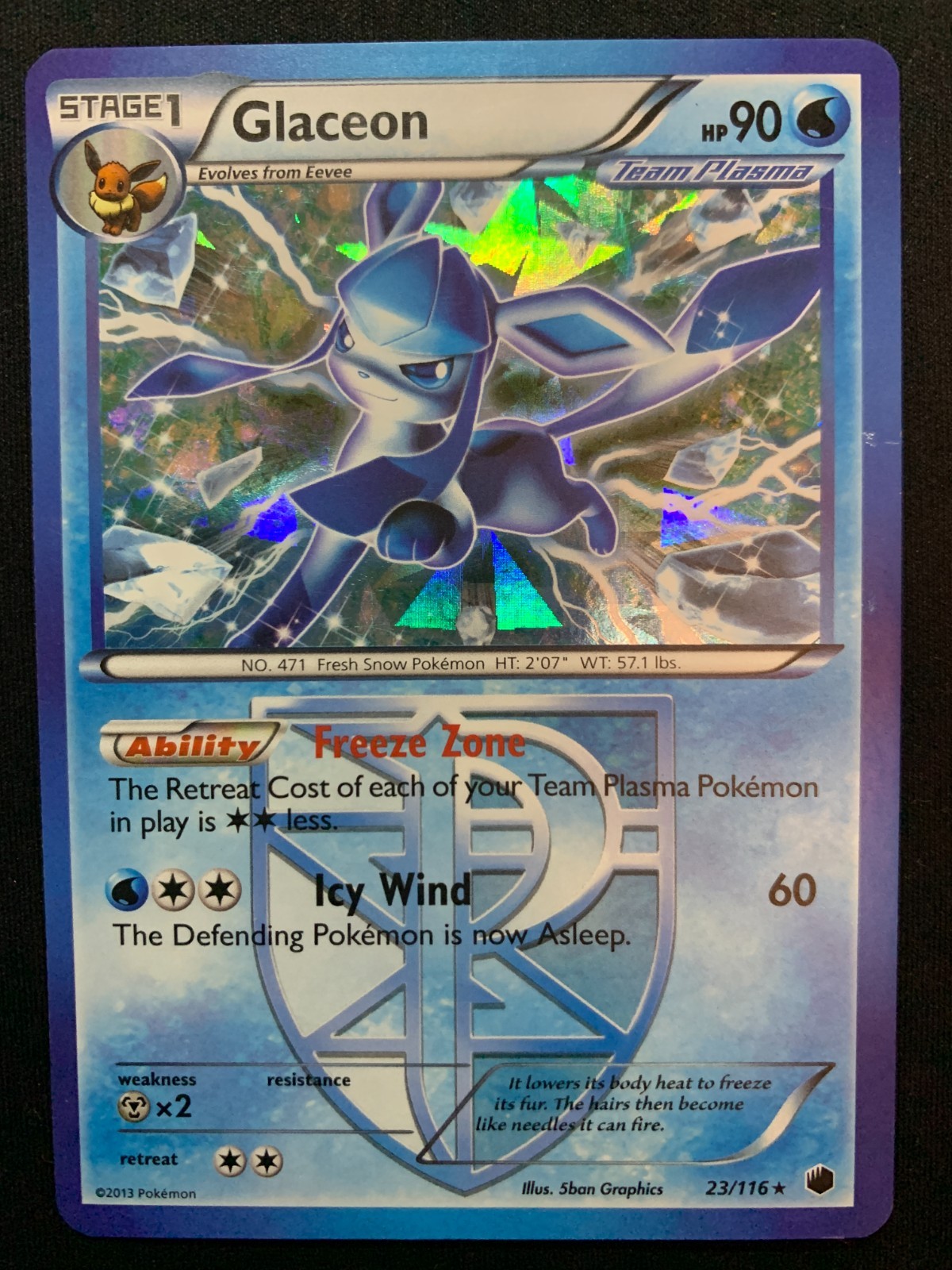GLACEON - 023/116 - PLASMA FREEZE - CRACKED ICE HOLO - RARE POKEMON CARD - MP