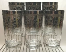6 Dorothy Thorpe Silver Fade Glasses Etched Grape 12 oz Glass Vintage 5.5" Vtg