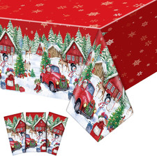 3 Pcs 54 108 Inch Christmas Tablecloth Snowflake Theme Plastic Snowman Table Cov