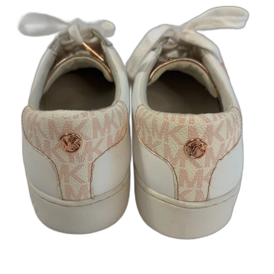 Michael Kors Irving Stripe Lace Up Logo Leather Sneakers White Pink Womens Sz 9 - Image 4 of 4
