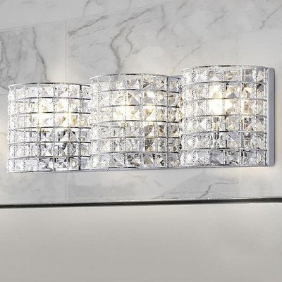 JONATHAN Y Clara Deco 24 in. 3-Light Metal/Crystal Glam LED Vanity Light Chrome