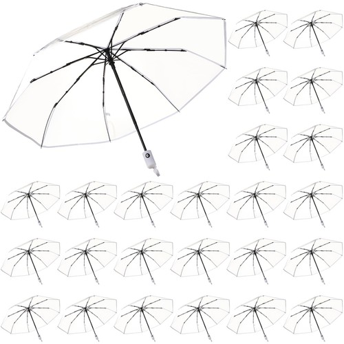 20pcs Clear Umbrellas 42 Inch Foldable Lightweight Transparent Umbrella Autom...