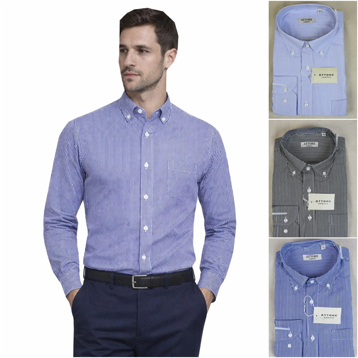 Chemise Sirio Homme Blanche à Fines Rayures Bleues – Taille M Coupe Slim – Neuf