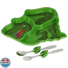 Funwares Engaging Green T-Rex Dinosaur Themed Kids' Dinnerware Set: Durable, 