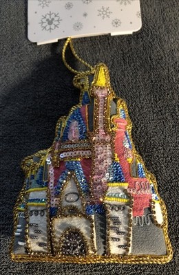 Disney Parks Cinderella s Castle Beaded Fabric Christmas Ornament
