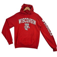 Champion Wisconsin Badgers Hoodie Red Bucky Badger Pullover Sweatshirt Small