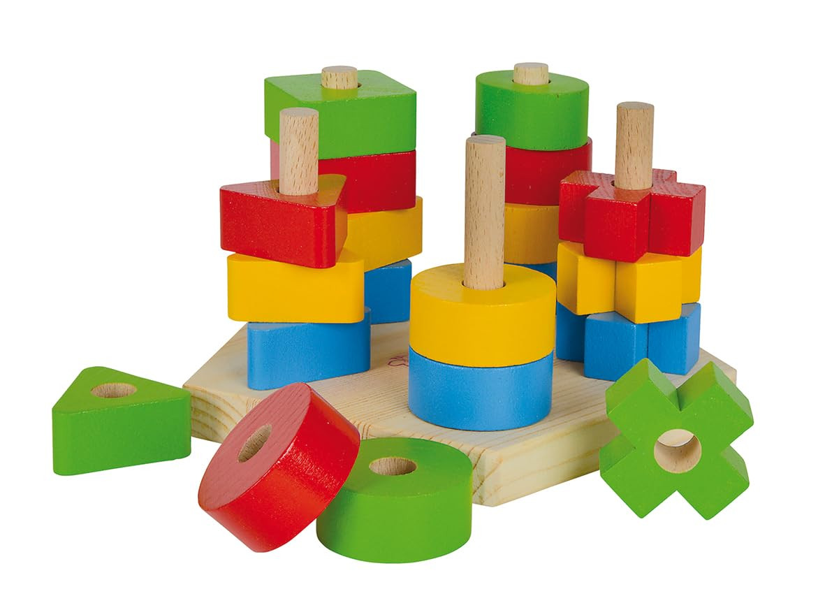 Baby Wooden Stacking Toy   21 Piece Colourful Wooden Block Set   Stack and Sort