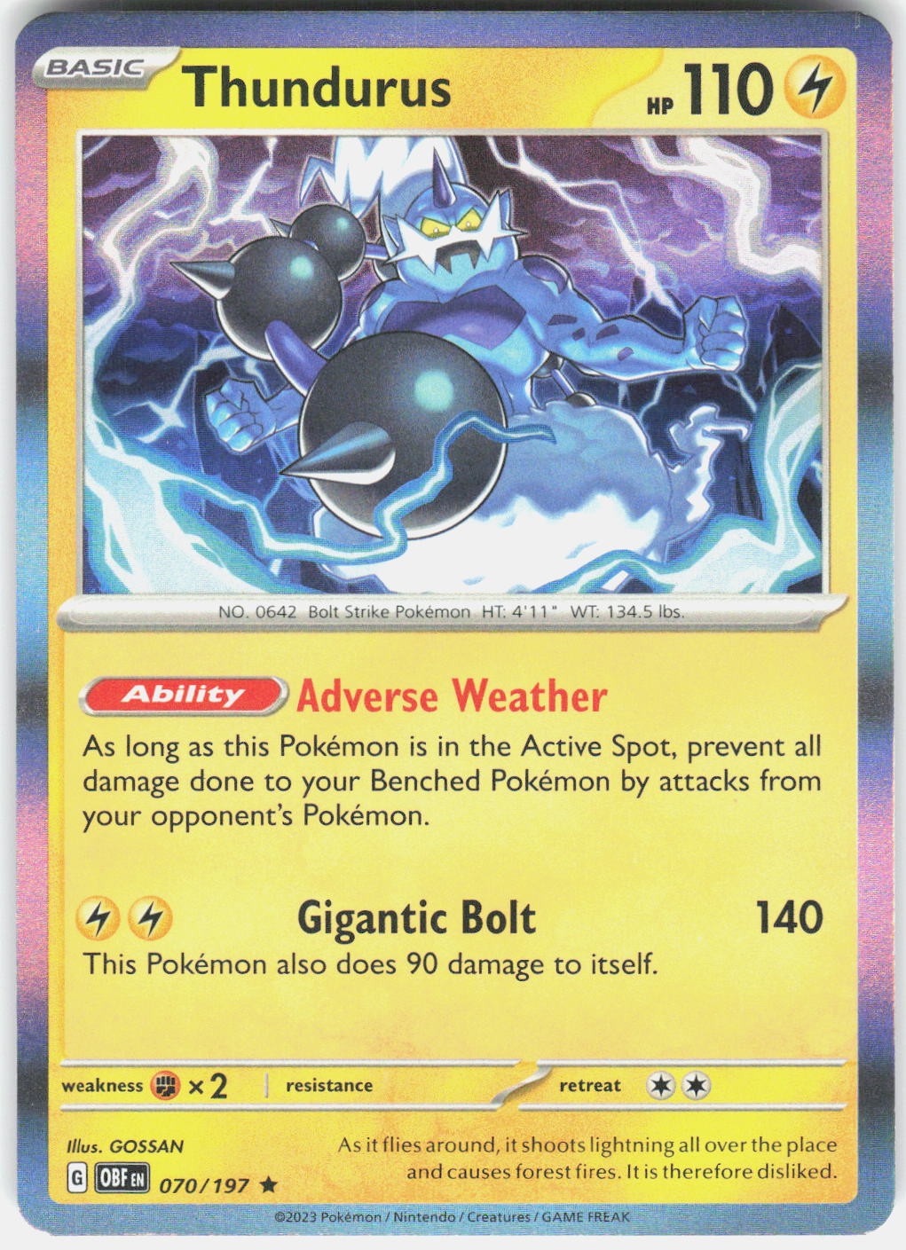 Thundurus 070/197 Rare Obsidian Flames Pokemon Holo Lightly Played