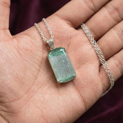 Monarch Opal Concave Cushion Pendant 100 110CT, Shimmering Green Opal Necklace