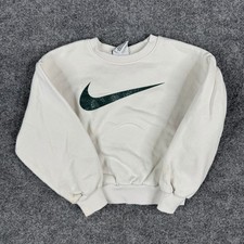 Nike Sweatshirt Kids Size 4XS Off-White Green Glitter Swoosh Logo Pullover