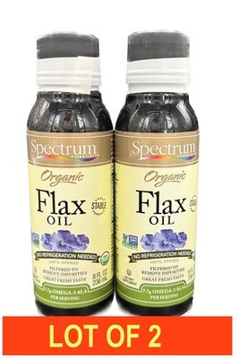 Spectrum Organic Flax Oil Shelf Stable Omega-3 High Quality 2 PACK - 8 FL OZ @