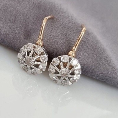 14K Yellow Gold Plated Hoops Women's Earring 2CT Round Cut Simulated Diamond