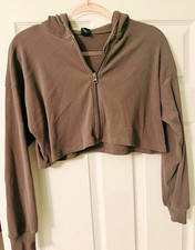 Wild Fable Women s Cropped Full Zip Hoodie Brown Cotton Knit Relaxed L